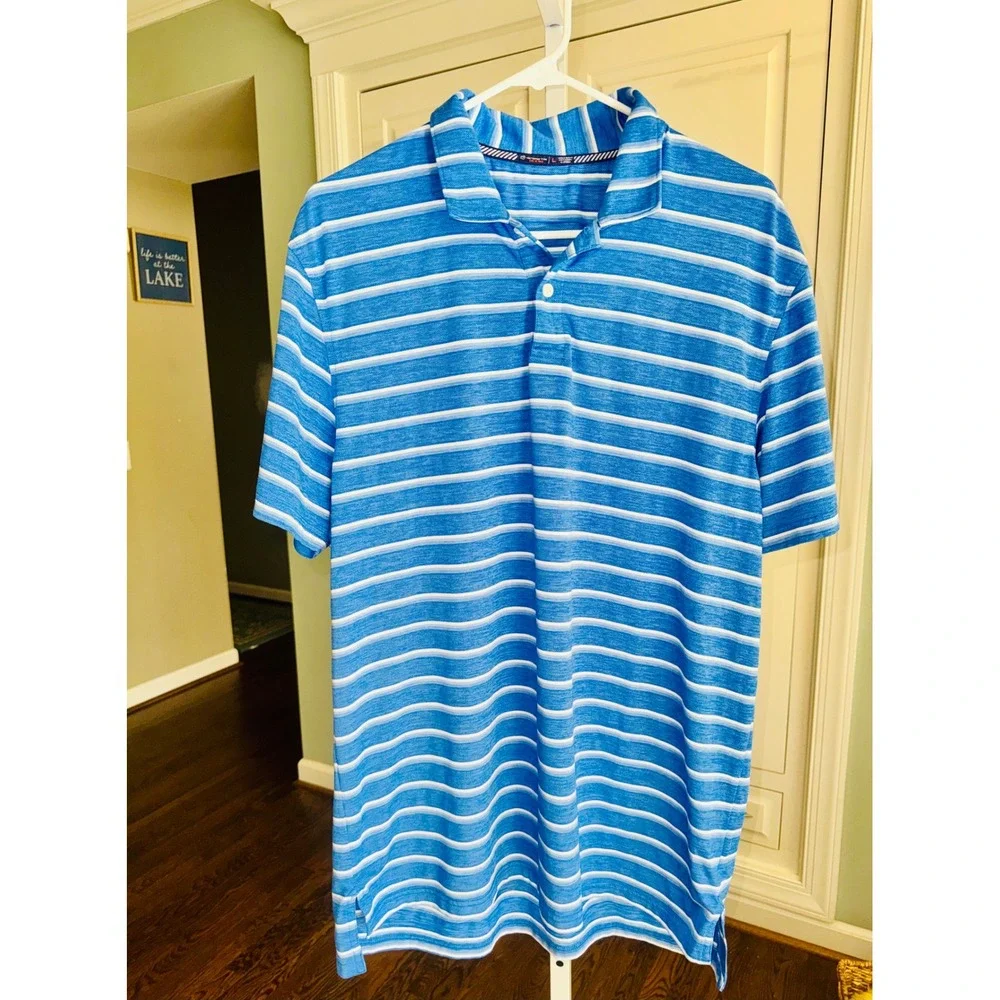 Southern Tide to Trail Mens Blue‎ Striped Performance Polo Shirt Large L